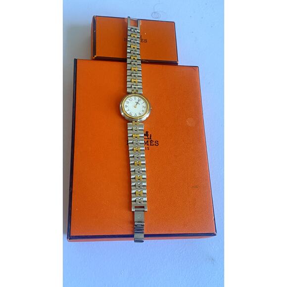 Hermès Clipper 24mm Women’s Two-Tone Stainless Steel & Gold Watch with Box - Picture 2 of 9